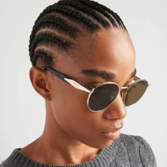 Prada PR56ZS ZVN01T Sunglasses Gold Brown Oval Metal Unisex - Picture 1 of 14